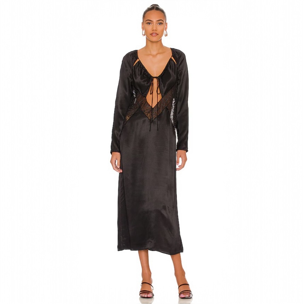 L'Academie Jael Midi Dress in Black Satin